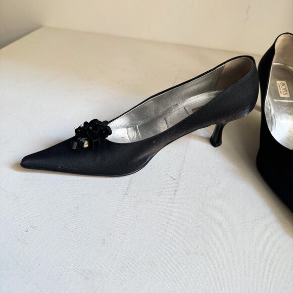 Vintage Sofia Black Satin Pointy Toe Sequin Accent Kitten Heel Hells 36 - Picture 8 of 11
